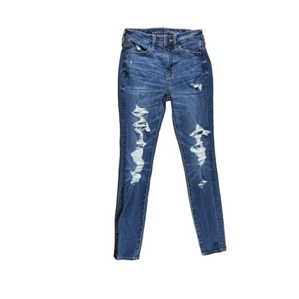 American Eagle Outfitters Medium Wash Skinny Jeans with Distressing Size 0 Reg